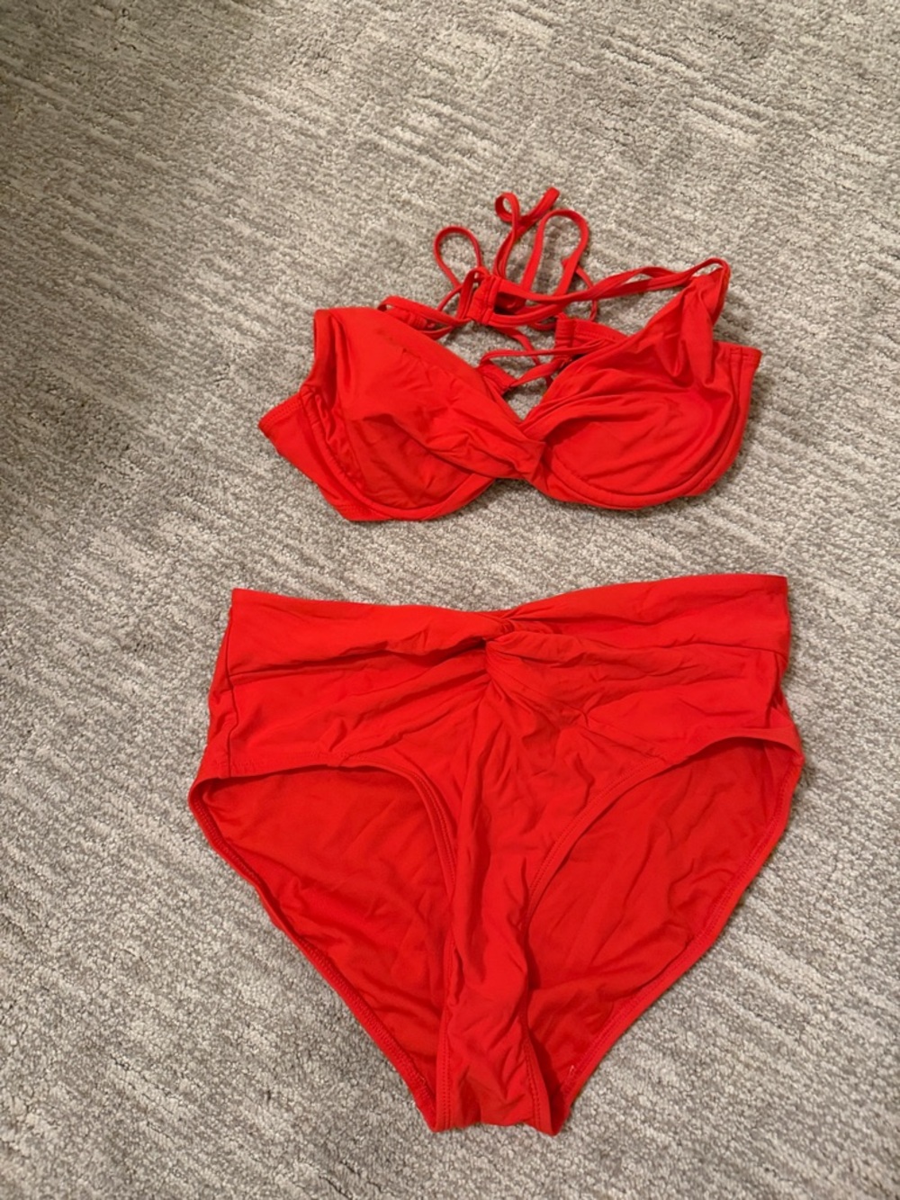 Time and Tru Red Twist High-Waist Bikini Set